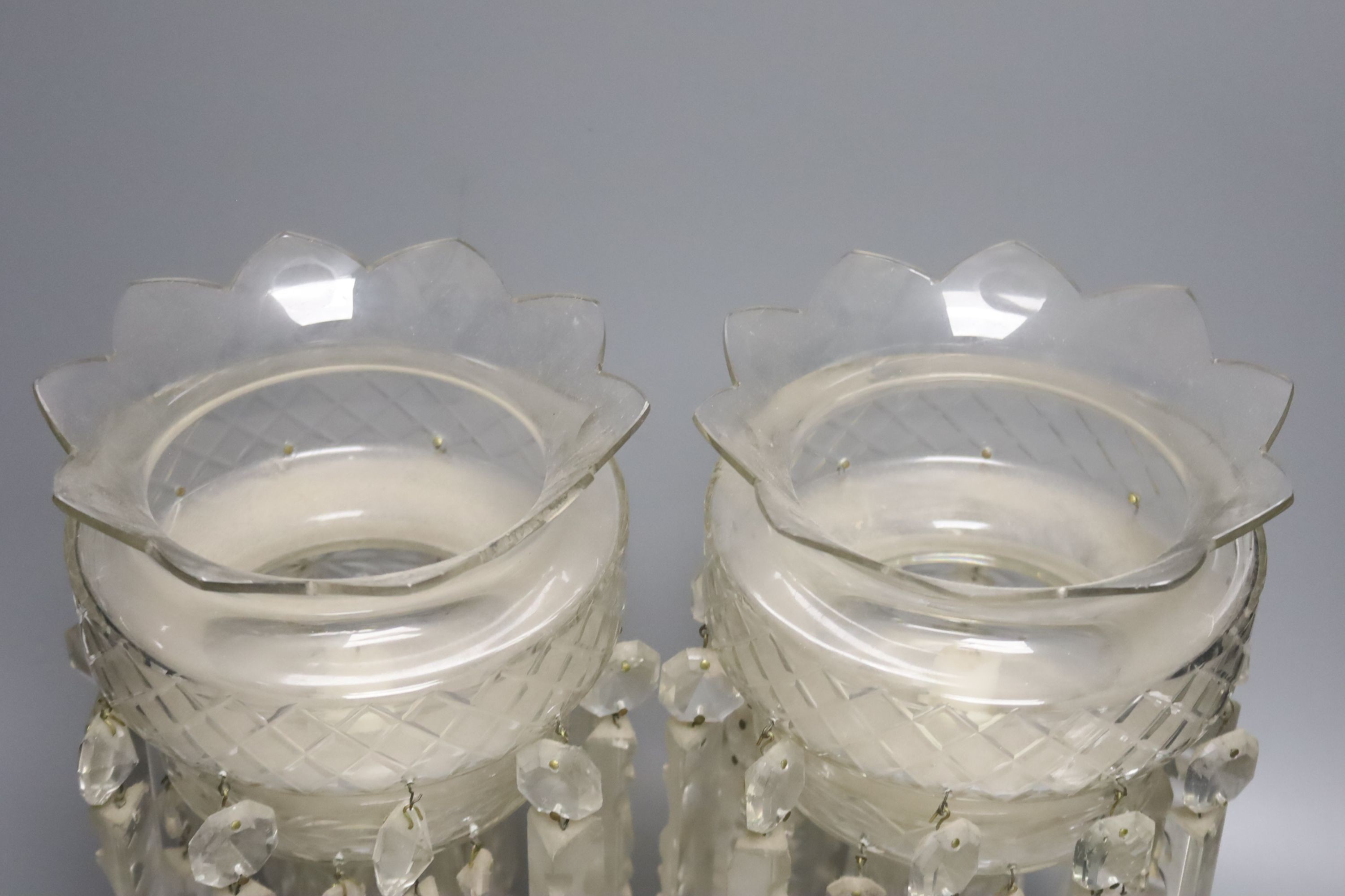 A pair of cut glass lustres, circa 1900, height 36cm